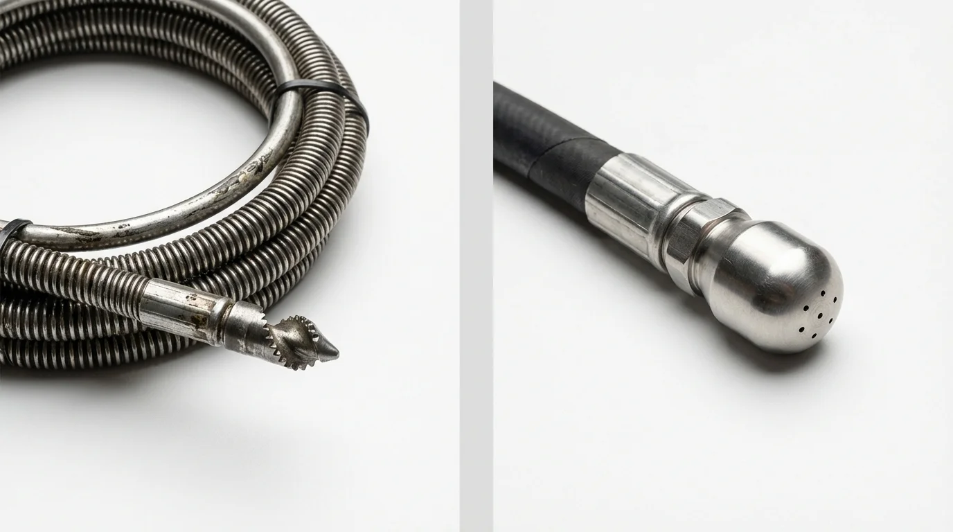 Drain snake cable and hydro jetting nozzle used for drain cleaning in Country Club Hills, IL