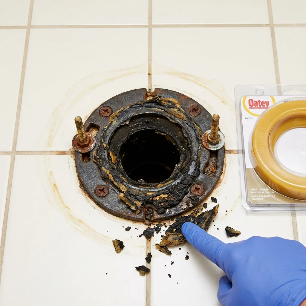 Failed wax ring showing water seepage at the base of a toilet in a Country Club Hills, IL home